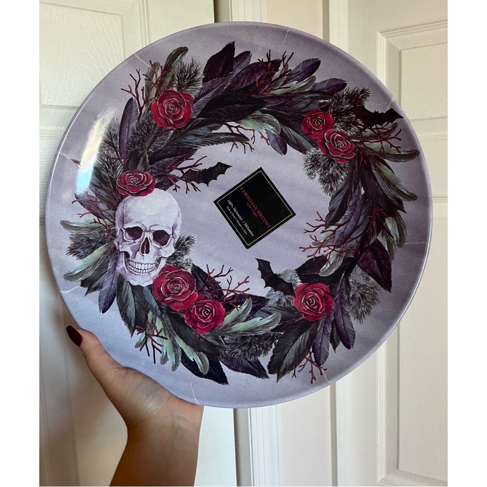 Christian Siriano NY 15" Purple Melamine Skull Floral Wreath Serving Platter